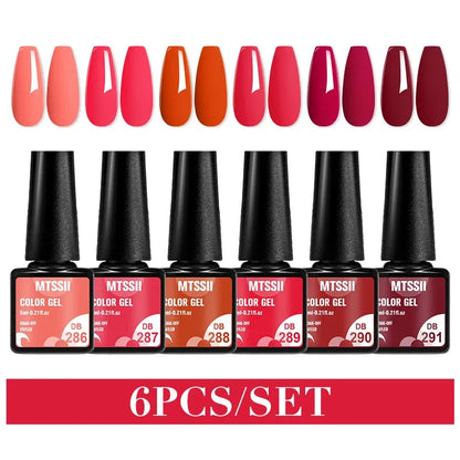 6PCS/Set Red Gel Nail Polish Set Glitter Sequins Semi Permanent Base Matte Top Coat Soak Off LED UV Nail Art Gel Varnish - Shop & Buy