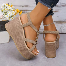 Load image into Gallery viewer, Elastic Band Solid Modern Sandals Super High Heel Wedges Hot Sale Ladies Shoes String Bead Fashion Women&#39;s Sandals
