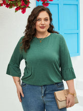 Load image into Gallery viewer, Plus Size Casual Top, Women&#39;s Plus Solid Bell Sleeve Round Neck Slight Stretch Top
