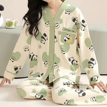 Load image into Gallery viewer, Japanese Kimono Autumn Winter Women Pajamas Sets Faux Cotton Long Sleeves Homesuits
