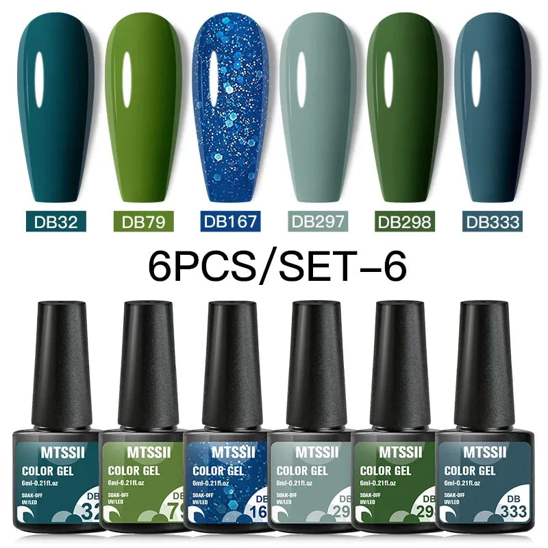 6PCS/SET Color Nail Gel Polish Set Kits  Base Top Coat  Varnish Soak Off UV Gel LED Semi Permanent All For Manicure Nail Art - Shop & Buy