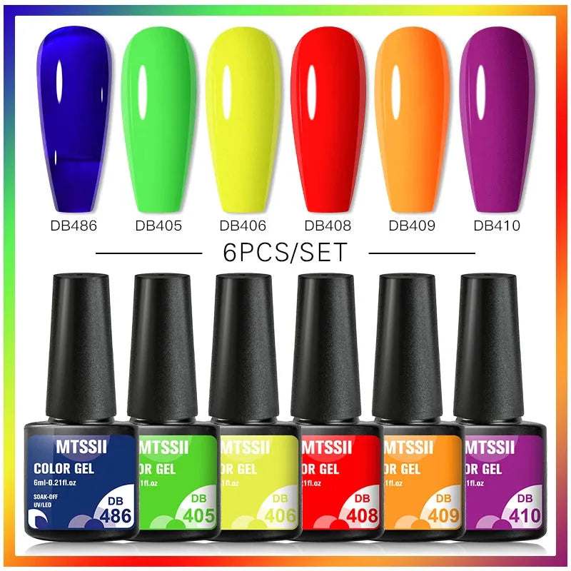 6PCS/Set Red Gel Nail Polish Set Glitter Sequins Semi Permanent Base Matte Top Coat Soak Off LED UV Nail Art Gel Varnish - Shop & Buy