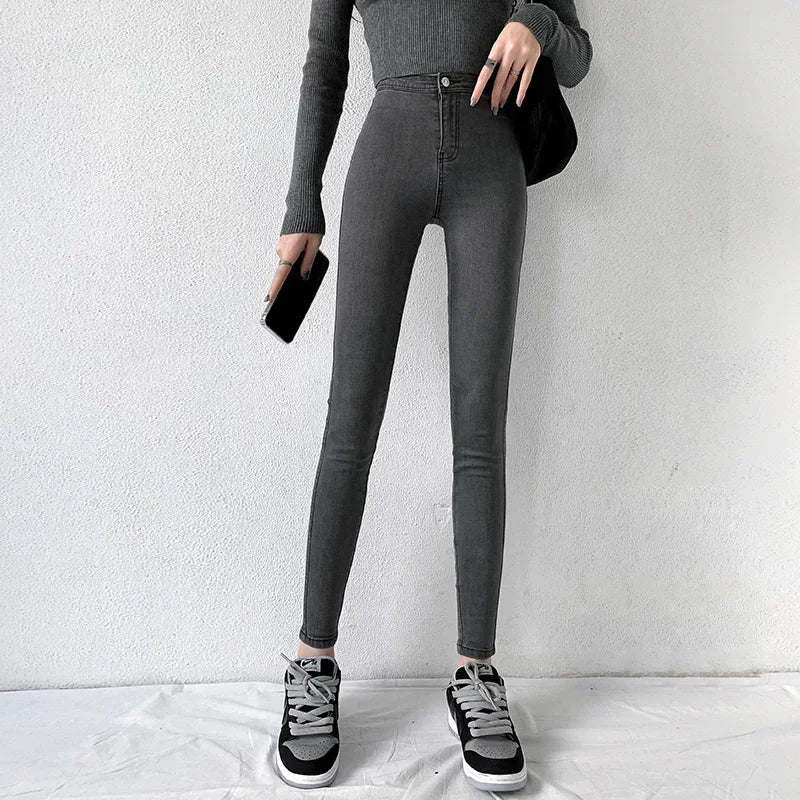 Skinny Jeans For Woman Super Stretch Gray Denim Sexy High Waist Slim Female Fashion