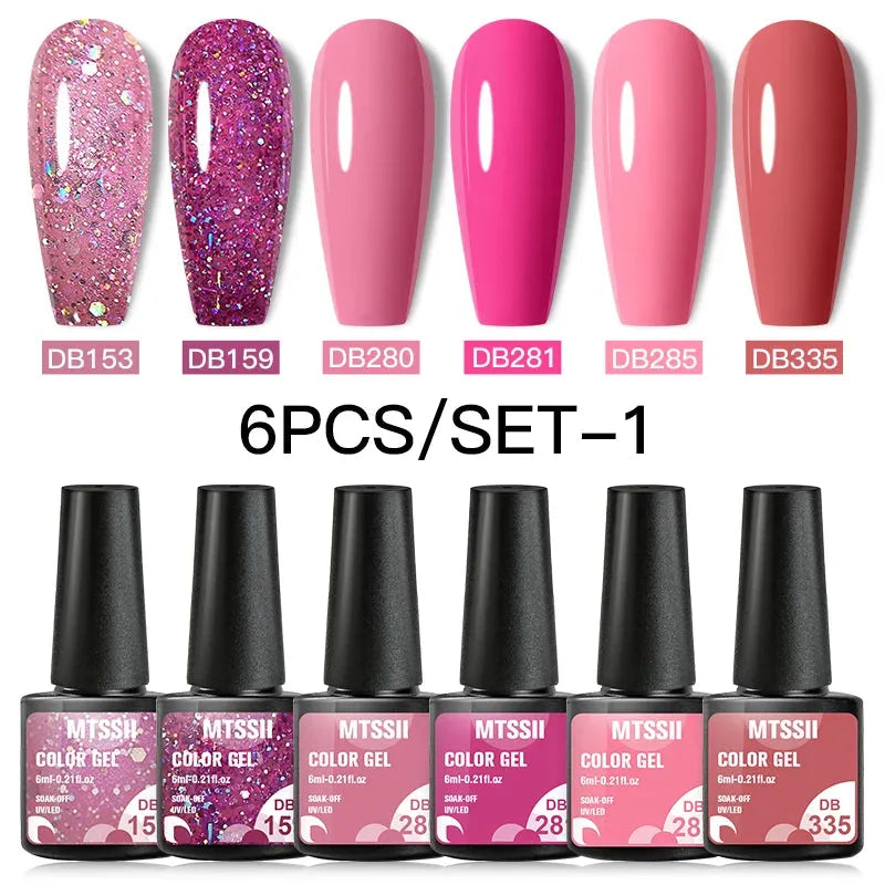 6PCS/SET Color Nail Gel Polish Set Kits  Base Top Coat  Varnish Soak Off UV Gel LED Semi Permanent All For Manicure Nail Art - Shop & Buy