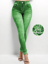 Load image into Gallery viewer, Plus Size Faux Denim Leggings with Chic Line Pattern Trendy High-Stretch Knit Pants
