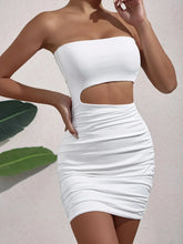 Load image into Gallery viewer, Women Sexy Backless Sleeveless Mini Dress Strapless White Hollow Out Party Pleated Bodycon Short Dresses
