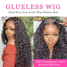 Load image into Gallery viewer, 20 Inch Deep Wave 13X4 Lace Front Wigs Brazilian Human Hair Wigs For Women HD Lace Front Hair Wigs Pre Plucked Natural Color
