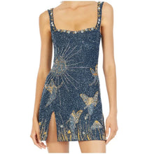 Load image into Gallery viewer, Women Glitter Print Sequins Spliced Mini Dress Sexy Backless Sleeveless Bodycon Sling Dresses
