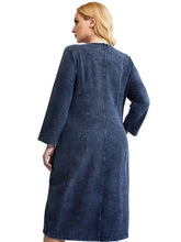 Load image into Gallery viewer, Women&#39;s Plus Size Denim Dress Round Neck Autumn Chic Elegant Dresses For Chubby Women Knitted Cotton Dress
