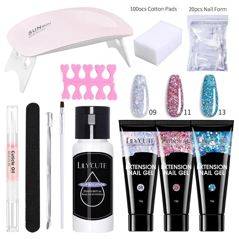 15ml Nail Extension Gel Set With 36W LED Lamp Tool Full Manicure Kit Finger Quick Extend Construction Hard Gel Varnish - Shop & Buy