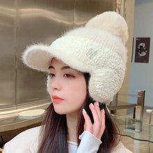 Load image into Gallery viewer, Winter Women Ear Protection Baseball Cap Letters Thickened Fur Ball Caps Fashion Knitting Warm Ladies Duck Tongue Hat
