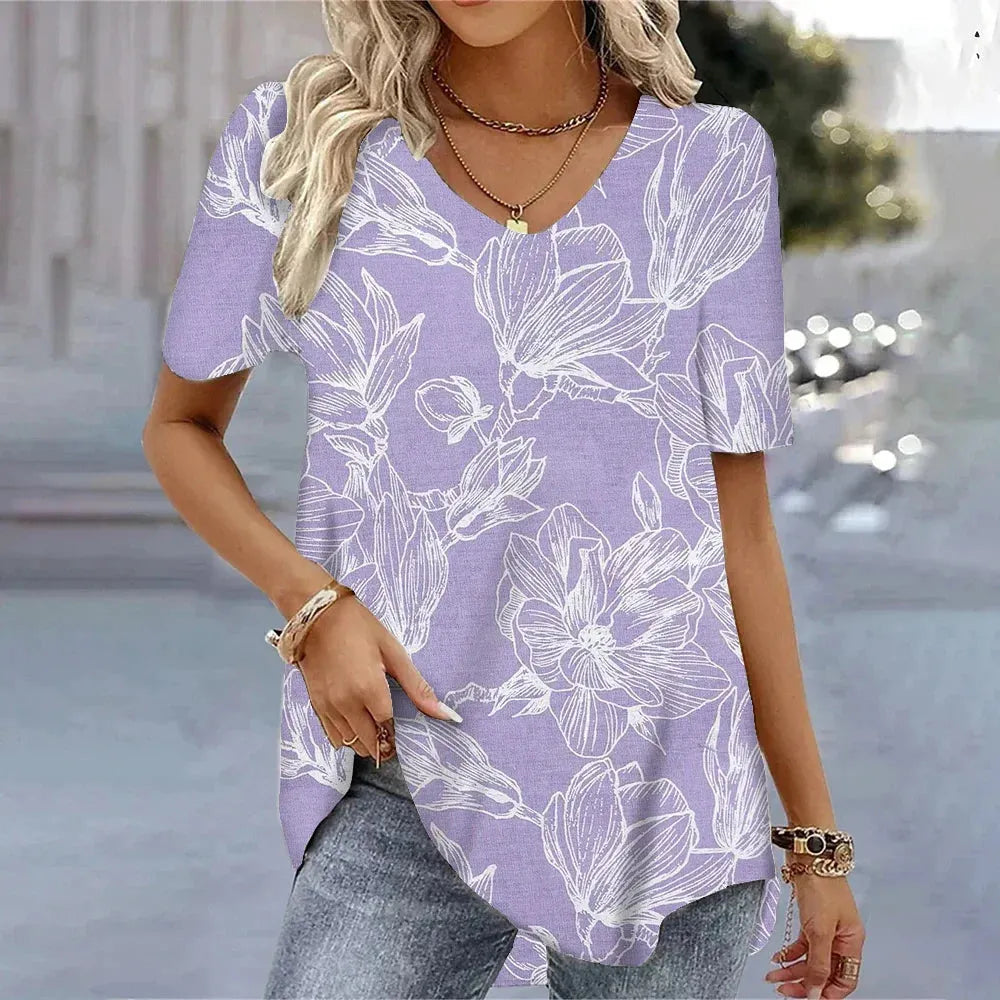 Women's 3d Bohemia Printed T shirts V-neck Short Sleeved Tops Fashion Hawaii Style Blouse Tops - Shop & Buy