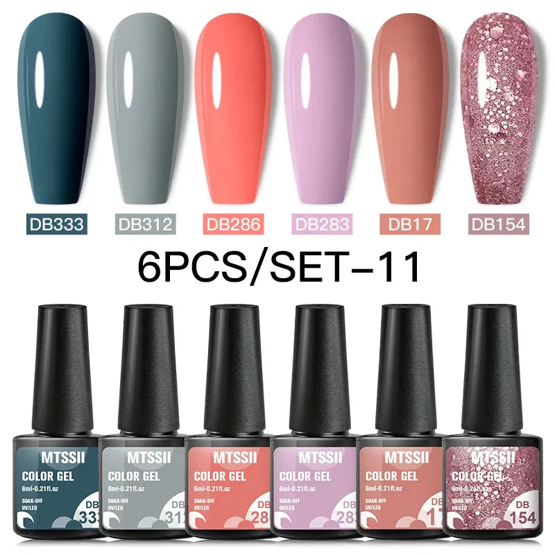 6PCS/SET Color Nail Gel Polish Set Kits  Base Top Coat  Varnish Soak Off UV Gel LED Semi Permanent All For Manicure Nail Art - Shop & Buy