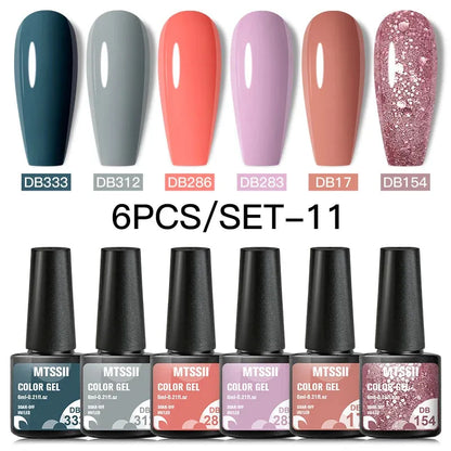 6PCS/SET Color Nail Gel Polish Set Kits  Base Top Coat  Varnish Soak Off UV Gel LED Semi Permanent All For Manicure Nail Art - Shop & Buy