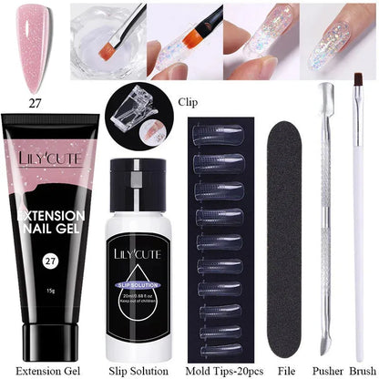 15ml Extension Gel Nail Polish Set Quick Nail Prolong With Extend Mold Nail Tips Acrylic Solution Manicure Tools Kit - Shop & Buy