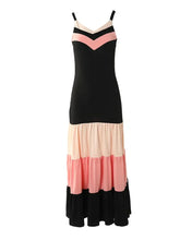 Load image into Gallery viewer, Summer Women V neck Sleeveless Colorblock  Spaghetti Strap Ruched Ruffles Maxi Dress
