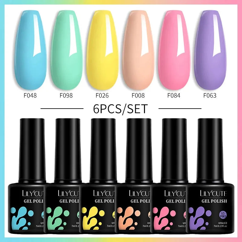 6Pcs/Set Macaron Color Gel Nail Polish Set Kit Spring 6 Colors UV LED Nail Art Gel Vernis Semi Permanent Base Top Coat - Shop & Buy