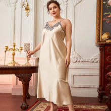 Load image into Gallery viewer, Sexy Sleepwear Women Lace Silk Satin Night Dress Sleeveless Nighties V-neck Nightgown Plus Size Nightdress Nightwear
