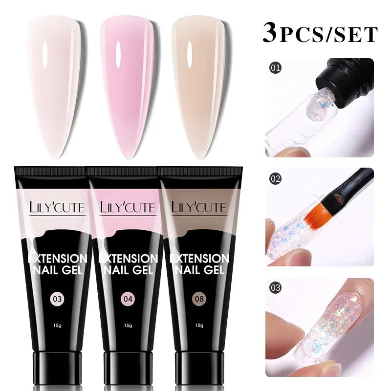 15ml Quick Extension Gel Nail Polish Kit White Nude Pink Acrylic Crystal UV Construction All For Manicure Nail Gel Set - Shop & Buy