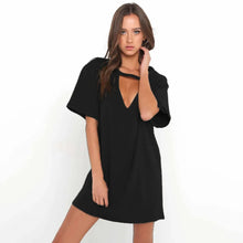 Load image into Gallery viewer, Sexy Elegant Dress Wrap Deep V Neck Cut Out Loose Dress Women Solid Color Short Sleeve Mini Dress
