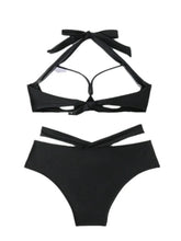 Load image into Gallery viewer, Solid Color Black Two Piece Swimsuit Women Sexy High Waist Hollow Out Halter Backless Bikini Set
