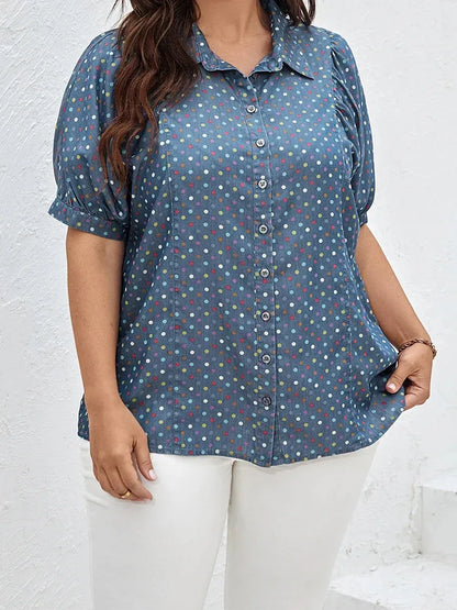 Women's Plus Size Denim Shirt Summer Chic Elegant Shirt For Chubby Women Cotton Woven Shirt - Shop & Buy