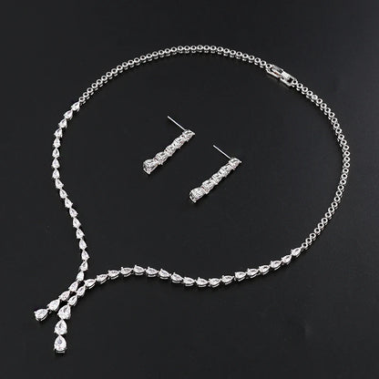 High Quality Teardrop Cubic Zirconia CZ Necklace and Earring Elegant Wedding Bridal Jewelry Set