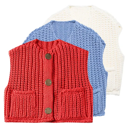 Vests For Women Short Sweaters Knit Sleeveless Round Neck Cropped Sweaters Tricot Preppy Outerwear