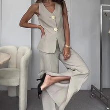 Load image into Gallery viewer, New Women&#39;s Style Elegant Solid Color V-neck Sleeveless Waistcoat High-waisted Wide-leg Pants
