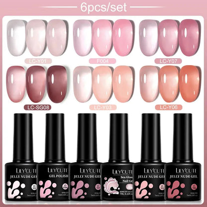 6PCS/SET Color Nail Gel Polish Set Kits Base Top Coat Varnish Soak Off UV Gel LED Semi Permanent All For Manicure - Shop & Buy