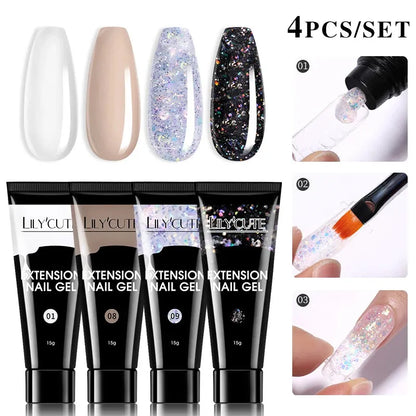 4PCs/Set Nail Extension UV Nail Gels Set Clear Nude Semi-permanent Quick Extension Set Nail Art Acrylic Gel Polish - Shop & Buy