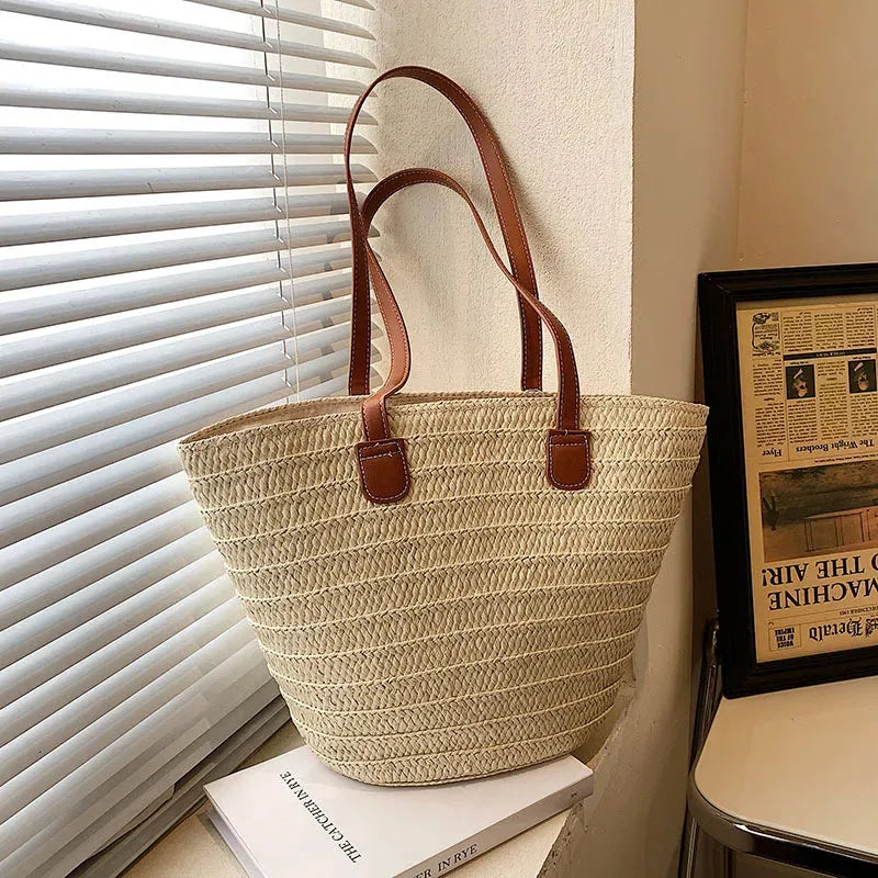 Women's Large Capacity Shoulder Bag Summer Straw Woven Basket Handbag Fashion Female Luxury Designer Beach Bag - Shop & Buy