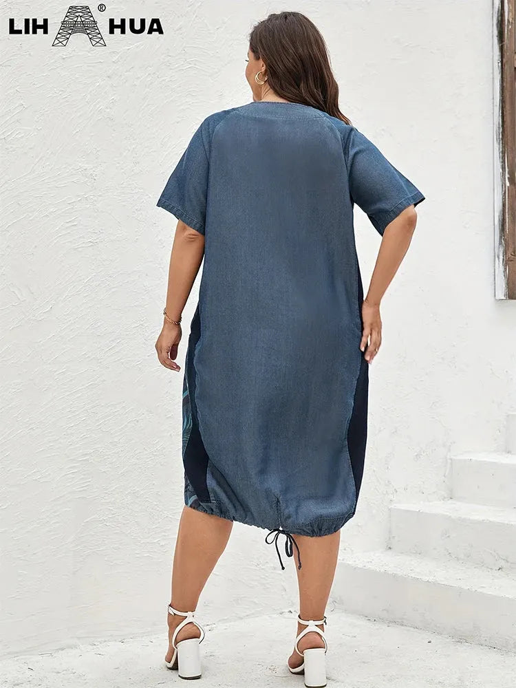 Women's Plus Size Denim Dress Summer Chic Elegant Dress For Chubby Women's Woven Cotton Dress - Shop & Buy