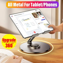 Load image into Gallery viewer, 360 Tablet Desk Mobile Phone Holder Stand Foldable Lazy Bracket Adjustable Alloy Aluminum Desktop Mount
