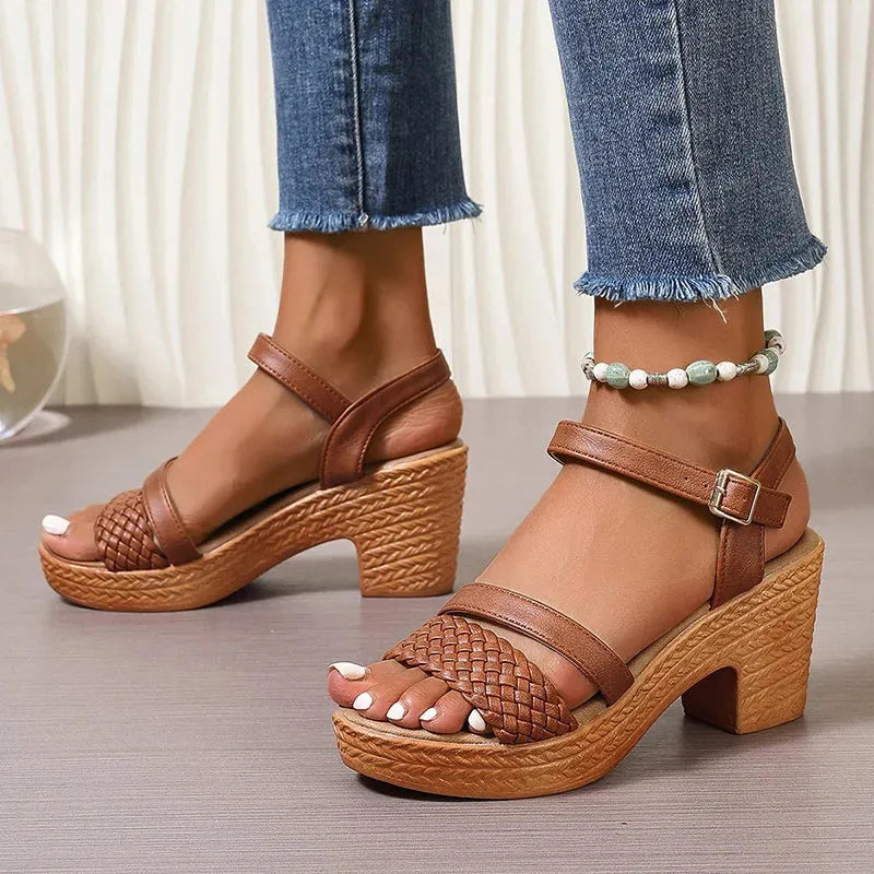 Women's Braided Chunky Heel Sandals Summer Ankle Strap Platform Gladiator Sandals - Shop & Buy