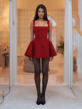 Load image into Gallery viewer, Sexy Red Square Neck Suspender Dress Women Eleagant Slim Sleeveless Short Dresses
