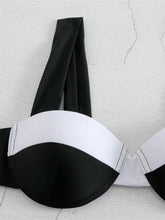 Load image into Gallery viewer, Push Up Black White Patchwork Bikini Sexy Contrast Underwire Ruffles Thong Swimsuit
