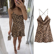 Load image into Gallery viewer, Summer new French sexy backless animal print satin leopard print suspender dress
