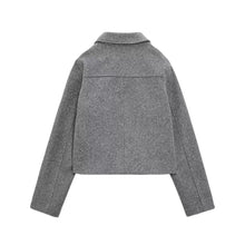 Load image into Gallery viewer, Women&#39;s autumn new style small fragrant lapel gold button flap pocket short woolen jacket
