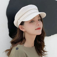 Load image into Gallery viewer, Fashion Solid Visor Military Hat spring and Autumn Linen Breathable Beret Cap For Women Retro England Style Flat Cap
