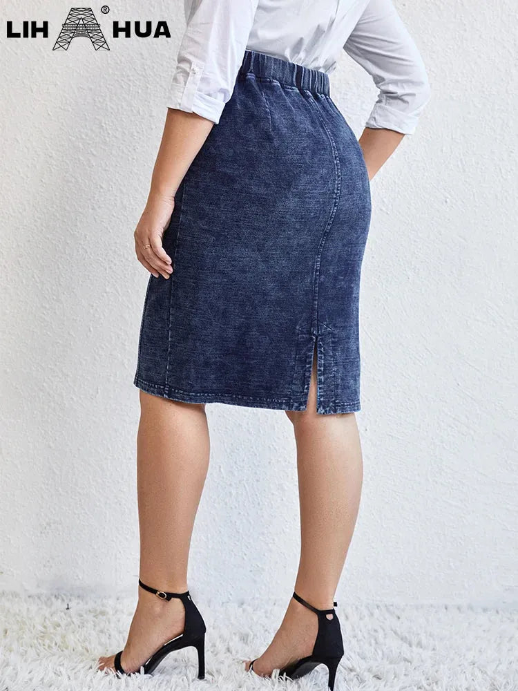 Women's Plus Size Denim Skirt Autumn Chic Elegant Skirt For Chubby Women Knitted Cotton Skirt - Shop & Buy