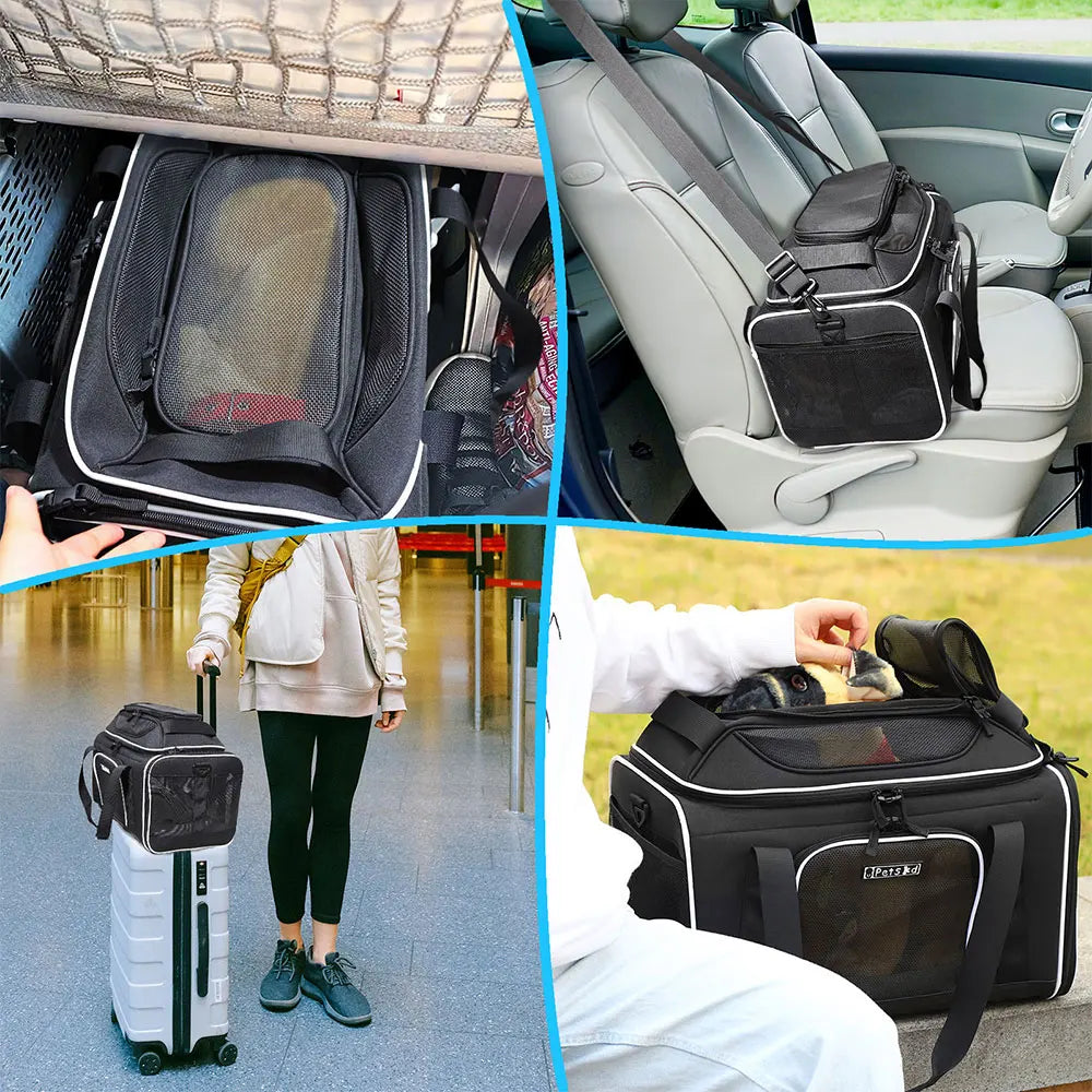 Expandable Pet Carrier Major USA Airlines Approved Soft Small Dog Cat Carrier with Safety Zipper and AntiScratch Mesh