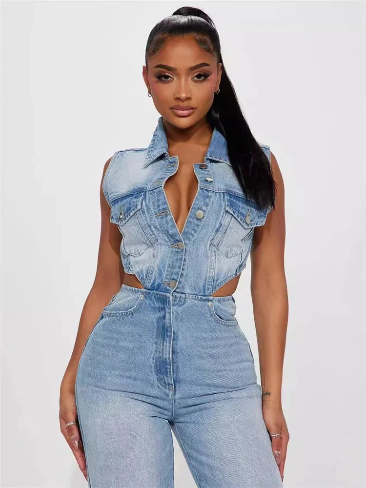 Sexy Revealing Waist Tight Waist Slim Fit Elastic Straight Tube Loose Wash Denim