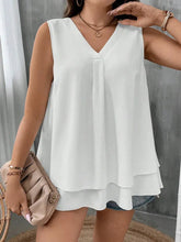 Load image into Gallery viewer, Plus Size V-Neck Blouse Sleeveless Solid Color T-Shirt Casual Vest Ruffled Blouse
