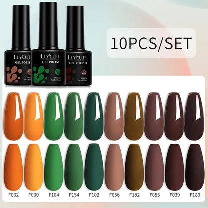 10PCS/Set Gel Nail Polish Brown Earth Coffee Color Series Gel Semi Permanent UV LED Gel Nail Art Soak Off Nail Gel Set - Shop & Buy