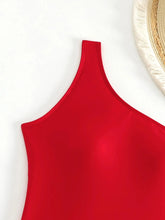 Load image into Gallery viewer, Sexy Red Swimwear Women One Shoulder Hollow Out Lace Up Bandage Cross Backless One Piece Swimsuit
