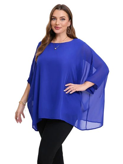 Womens Plus Size Elegant Summer Blouse Batwing Sleeve Oversized Chiffon Blouse - Shop & Buy