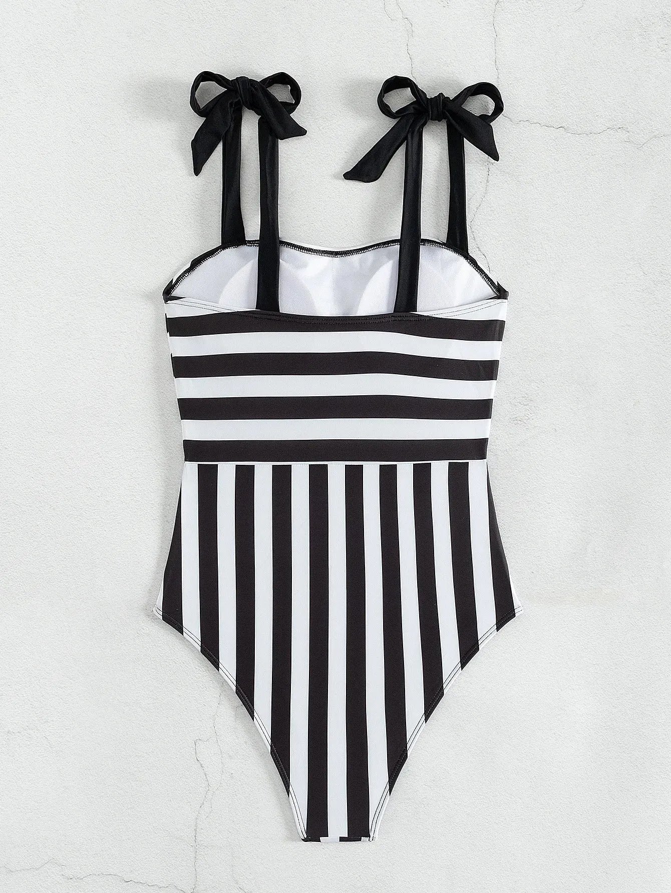 Women's Striped Printed One Piece Swimsuit New Slim Bikini Suspender Lace-up Backless Swimwear - Shop & Buy