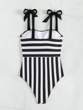 Load image into Gallery viewer, Women&#39;s Striped Printed One Piece Swimsuit New Slim Bikini Suspender Lace-up Backless Swimwear
