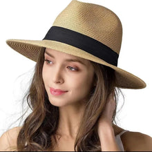 Load image into Gallery viewer, Large Size New Natural Panama Straw Hat Summer Men Women Wide Brim Beach UV Protection
